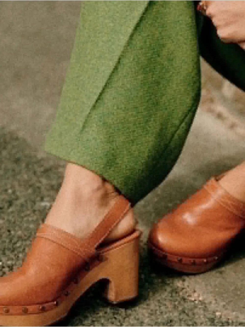 Sezane Tan Leather Clog Mules with Wooden Platform 39 - Picture 2 of 6